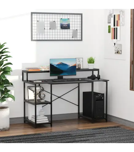 Mesa para Computadora Escritorio de Oficina Estudio con 3 Estantes Tabla Superior Patas con Almohadillas Ajustables Antideslizan