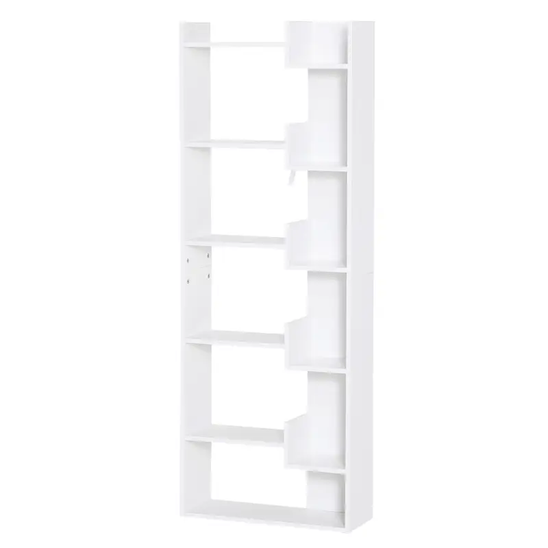 Estantería de 6 Niveles Librería Vertical de Forma Irregular Diseño Moderno Sistema Antivuelco 60x21x162,5 cm Blanco
