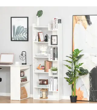 Estantería de 6 Niveles Librería Vertical de Forma Irregular Diseño Moderno Sistema Antivuelco 60x21x162,5 cm Blanco