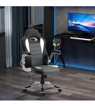 Silla de Oficina Ajustable Silla de Despacho con Reposabrazos Abatibles 5 Ruedas Carga 120 kg 65x69x112-122 cm Gris