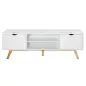 Mesa para Televisores de 65 Pulgadas Módulo TV con 2 Armarios 2 Estantes Abiertos y Patas de Madera 150x39x50 cm Blanco