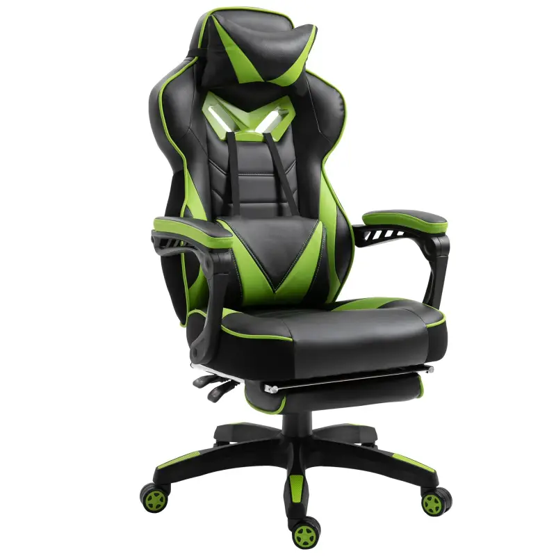 Silla Gaming Ergonómica Silla de Escritorio de Oficina Regulable en Altura Reclinable Respaldo con Reposapiés Reposacabezas Cojí