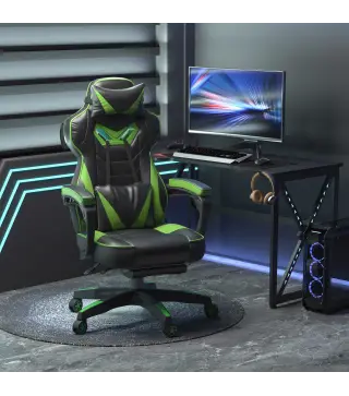 Silla Gaming Ergonómica Silla de Escritorio de Oficina Regulable en Altura Reclinable Respaldo con Reposapiés Reposacabezas Cojí
