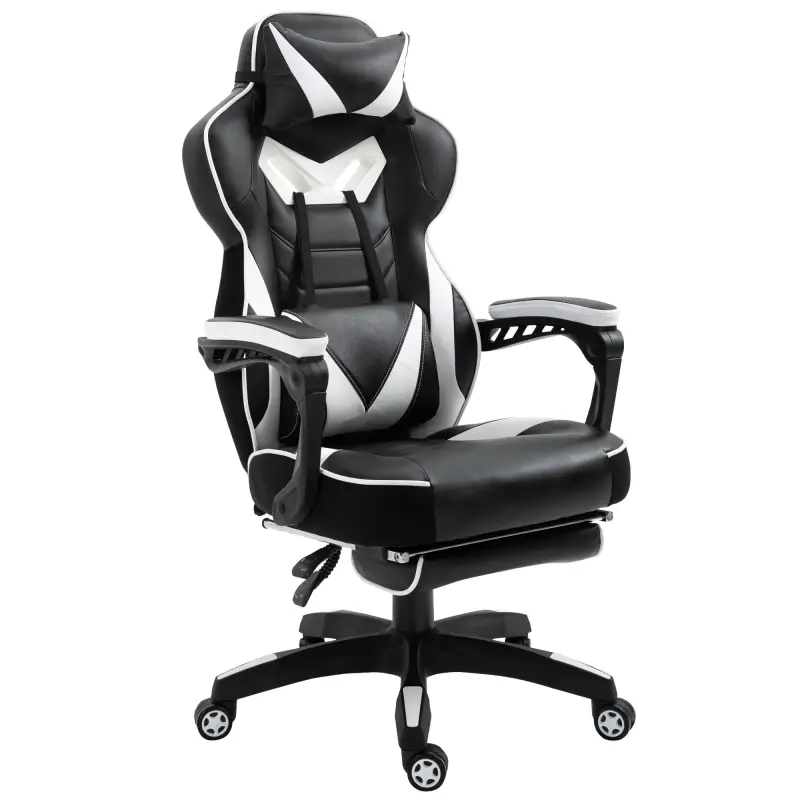 Silla Gaming Ergonómica Silla de Escritorio de Oficina Regulable en Altura Reclinable Respaldo con Reposapiés Reposacabezas Cojí