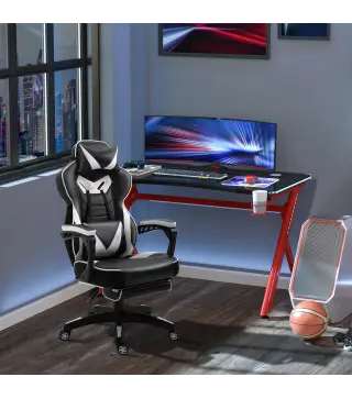Silla Gaming Ergonómica Silla de Escritorio de Oficina Regulable en Altura Reclinable Respaldo con Reposapiés Reposacabezas Cojí