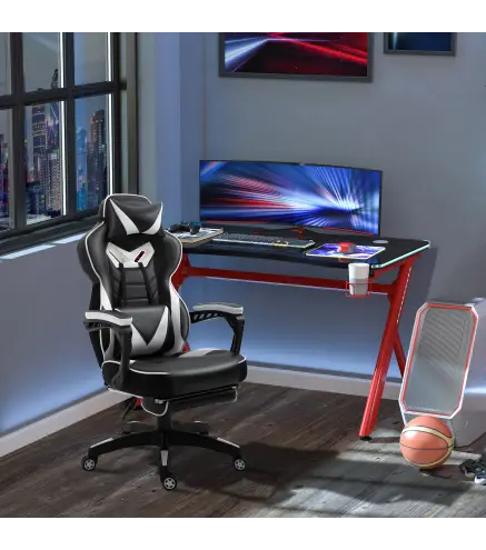 Silla Gaming Ergonómica Silla de Escritorio de Oficina Regulable en Altura Reclinable Respaldo con Reposapiés Reposacabezas Cojí