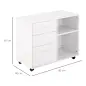 Armario de Oficina para Impresora Mueble Multifuncional con 3 Cajones Estantes y Ruedas 80x40x65 cm Blanco
