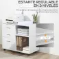 Armario de Oficina para Impresora Mueble Multifuncional con 3 Cajones Estantes y Ruedas 80x40x65 cm Blanco