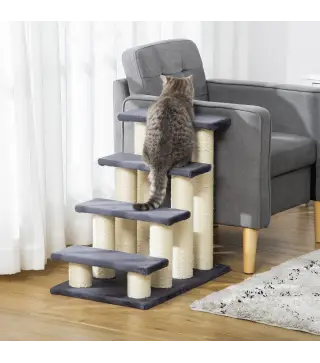 Escalera para Mascotas 60x42x61 cm Escalera para Gatos Perros Mayores Enfermos Pequeños Cubierta Suave de Peluche Rascador de Si