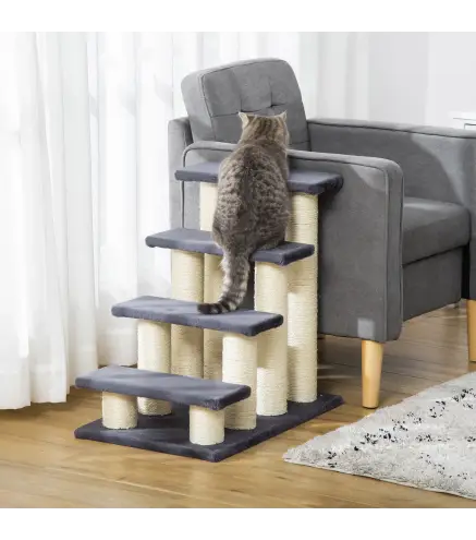 Escalera para Mascotas 60x42x61 cm Escalera para Gatos Perros Mayores Enfermos Pequeños Cubierta Suave de Peluche Rascador de Si