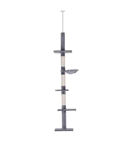 Árbol para Gatos de Suelo al Techo de 230-260 cm con Altura Ajustable Plataformas Hamaca y Postes de Sisal Gris
