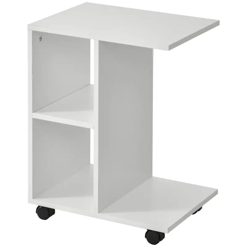 Mesita Auxiliar con Ruedas Mesa para Sofá en Forma de C con Estantes Abiertos para Salón 45x35x58 cm Blanco