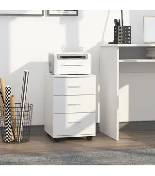 Cajonera Oficina con Cerradura y Ruedas Giratorias 3 Cajones Compacta 40x40x61,5 cm Blanco