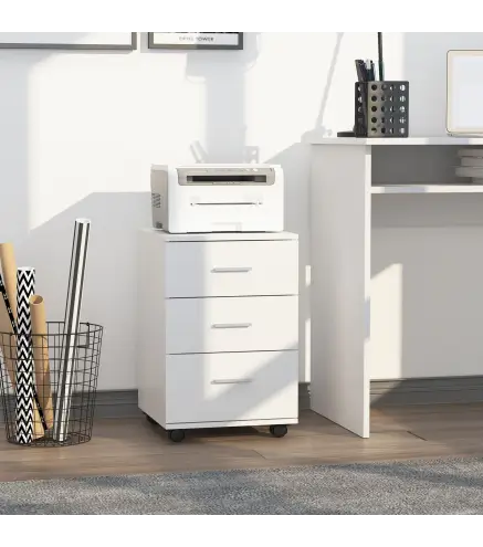 Cajonera Oficina con Cerradura y Ruedas Giratorias 3 Cajones Compacta 40x40x61,5 cm Blanco