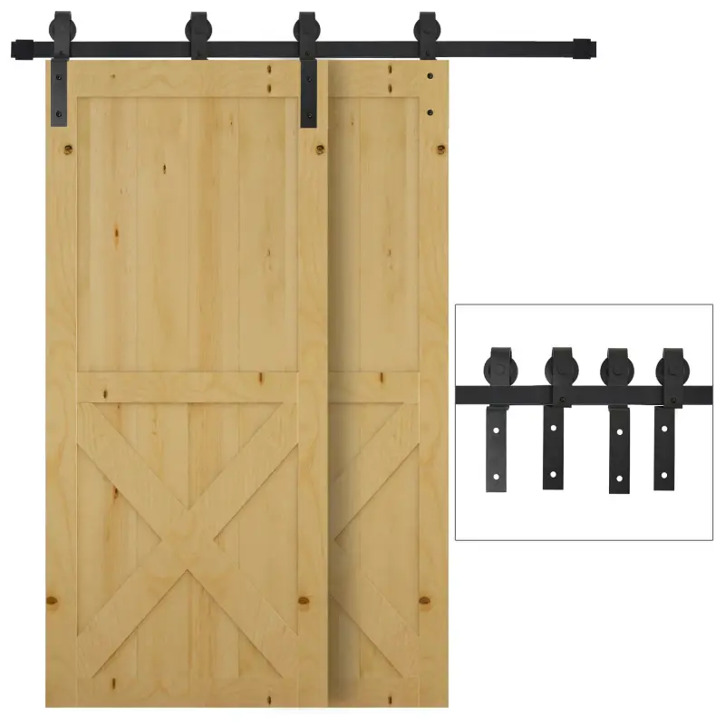 Herraje para Puerta Corredera 200 cm Kit de Acero al Carbono Accesorios con 2 Puertas Deslizantes de Madera Negro