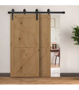 Herraje para Puerta Corredera 200 cm Kit de Acero al Carbono Accesorios con 2 Puertas Deslizantes de Madera Negro