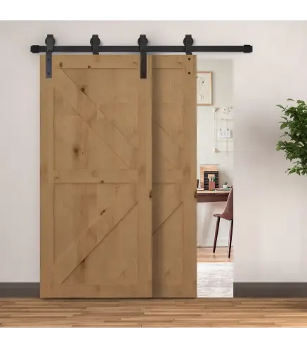 Herraje para Puerta Corredera 200 cm Kit de Acero al Carbono Accesorios con 2 Puertas Deslizantes de Madera Negro