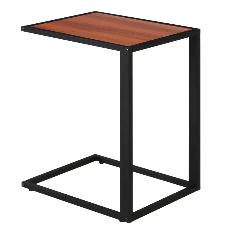 Mesita Auxiliar Pequeña Mesa para Sofá en Forma de C Estructura de Metal y Tablero de Madera MDF 40,6x50,8x64,2 cm Nogal