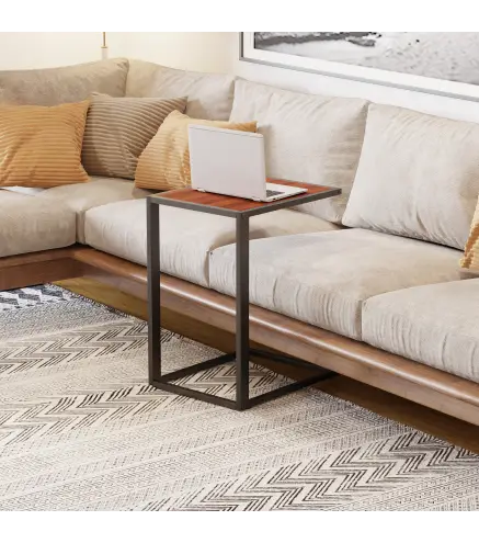 Mesita Auxiliar Pequeña Mesa para Sofá en Forma de C Estructura de Metal y Tablero de Madera MDF 40,6x50,8x64,2 cm Nogal