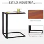 Mesita Auxiliar Pequeña Mesa para Sofá en Forma de C Estructura de Metal y Tablero de Madera MDF 40,6x50,8x64,2 cm Nogal