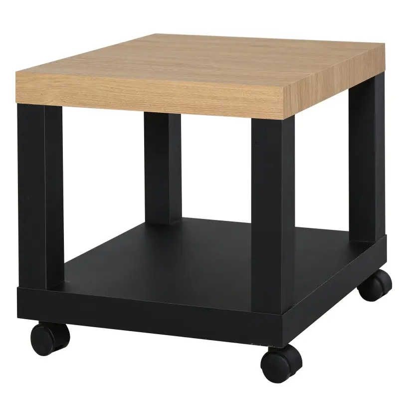 Mesa Auxiliar con Ruedas Estante Abierto Mesa para Sofá Sala Dormitorio 40x40x40 cm Natural y Negro