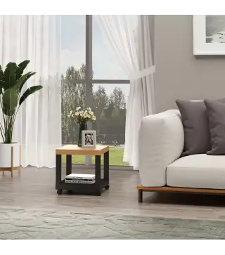 Mesa Auxiliar con Ruedas Estante Abierto Mesa para Sofá Sala Dormitorio 40x40x40 cm Natural y Negro