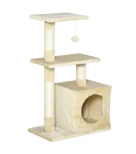 Árbol Rascador para Gatos 81,5 cm Torre para Gatos con Postes de Sisal 2 Plataformas Cueva y Bola Colgante Estilo Elegan