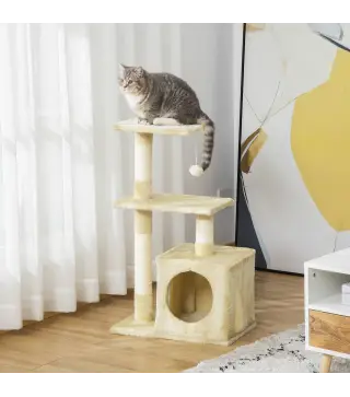Árbol Rascador para Gatos 81,5 cm Torre para Gatos con Postes de Sisal 2 Plataformas Cueva y Bola Colgante Estilo Elegante 50x30