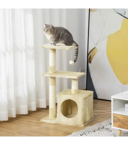 Árbol Rascador para Gatos 81,5 cm Torre para Gatos con Postes de Sisal 2 Plataformas Cueva y Bola Colgante Estilo Elegante 50x30