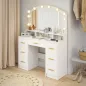 Tocador de Maquillaje con Luces LED de 3 Colores Tocador con Espejo 7 Cajones y 3 Compartimentos Blanco