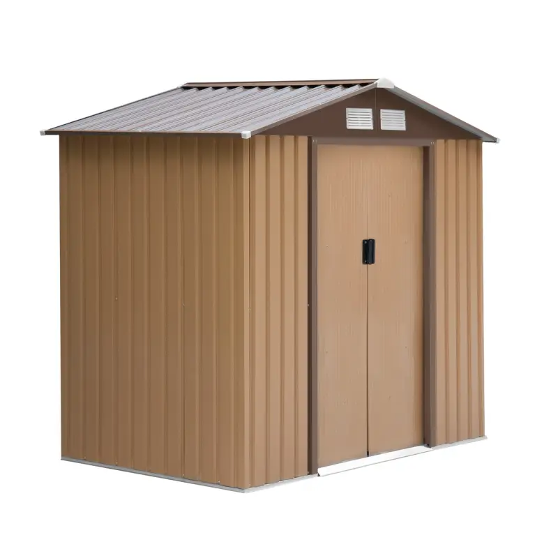 Caseta de Jardín 213x130x185 cm Cobertizo Metálico de Exterior para Almacenamiento de Herramientas Caqui Caseta de Jardín 213x130x185 cm Cobertizo Metálico de Exterior para Almacenamiento de Herramientas Caqui