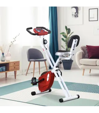Bicicleta Estática Plegable con Resistencia Magnética Asiento con Altura Ajustable y Pulsómetro 43x97x109 cm Rojo