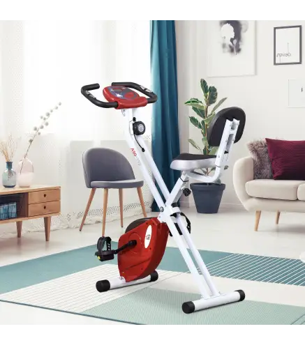 Bicicleta Estática Plegable con Resistencia Magnética Asiento con Altura Ajustable y Pulsómetro 43x97x109 cm Rojo
