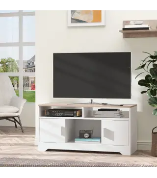 Mueble para Televisor Mesa para TV de Salón con Gran Espacio de Almacenaje con Estantes Abiertos 105x40x52 cm Blanco