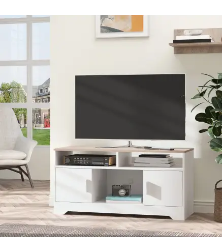 Mueble para Televisor Mesa para TV de Salón con Gran Espacio de Almacenaje con Estantes Abiertos 105x40x52 cm Blanco