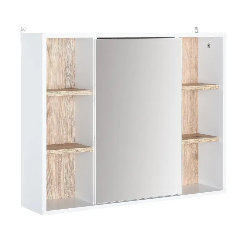 Armario Espejo con Espacio Interno con Estantes Ajustables Armario de Baño Montado en la Pared con Estantes Abiertos 60x14,5x49, Armario Espejo con Espacio Interno con Estantes Ajustables Armario de Baño Montado en la Pared con Estantes Abiertos 60x14,5x49,