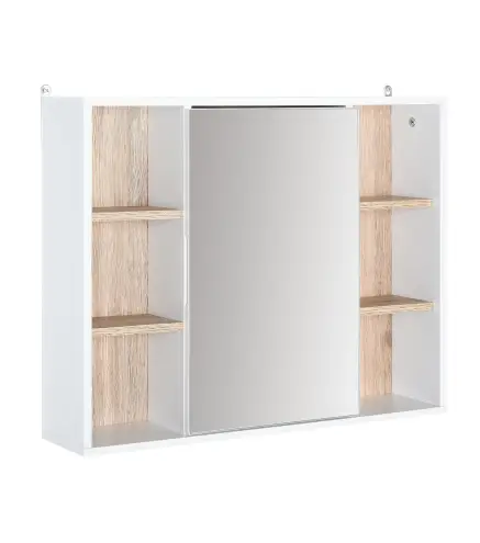 Armario Espejo con Espacio Interno con Estantes Ajustables Armario de Baño Montado en la Pared con Estantes Abiertos 60x