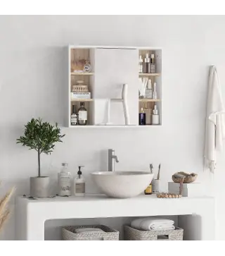 Armario Espejo con Espacio Interno con Estantes Ajustables Armario de Baño Montado en la Pared con Estantes Abiertos 60x14,5x49,