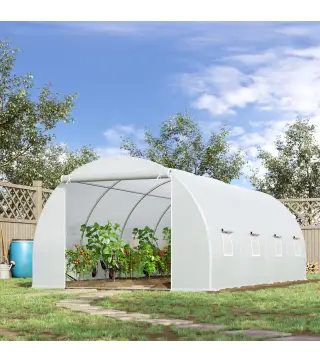 Invernadero de Túnel 6x3x2m Invernadero de Terraza con 8 Ventanas Cubierta de Polietileno 140 g/m² Marco de Acero Blanco