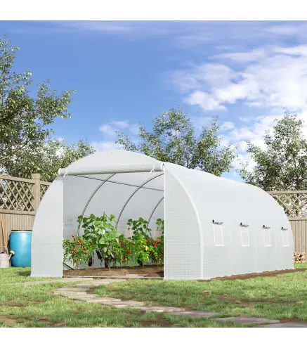 Invernadero de Túnel 6x3x2m Invernadero de Terraza con 8 Ventanas Cubierta de Polietileno 140 g/m² Marco de Acero Blanco