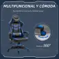 Silla Gaming Altura Regulable Basculante con Reposacabezas Cojín Lumbar 61x70x121-129 cm Azul
