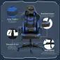 Silla Gaming Altura Regulable Basculante con Reposacabezas Cojín Lumbar 61x70x121-129 cm Azul