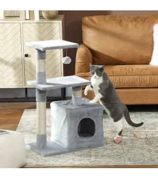 Árbol Rascador para Gatos 81,5 cm Torre para Gatos con Postes de Sisal 2 Plataformas Cueva y Bola Colgante Estilo Elegan