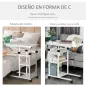 Mesa Auxiliar con Ruedas 80x40 cm Mesa para Sofá en Forma de C con Altura Ajustable 3 Niveles de 72-82 cm Marco de Metal para Sa