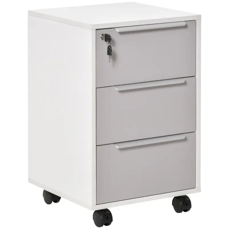 Mueble Archivador con Ruedas 3 Cajones Cerradura y 2 Llaves para Estudio Salón 40x40x63,5 cm Blanco y Gris