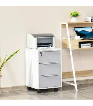 Mueble Archivador con Ruedas 3 Cajones Cerradura y 2 Llaves para Estudio Salón 40x40x63,5 cm Blanco y Gris