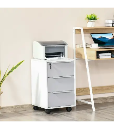 Mueble Archivador con Ruedas 3 Cajones Cerradura y 2 Llaves para Estudio Salón 40x40x63,5 cm Blanco y Gris