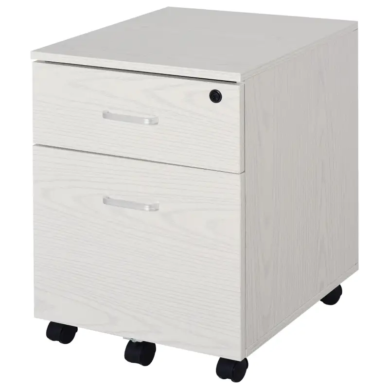 Archivador Móvil para Archivos A4 con Ruedas Gabinete de Archivos Suspendidos con 2 Cajones y Cerradura 40x45x55,6 cm Blanco