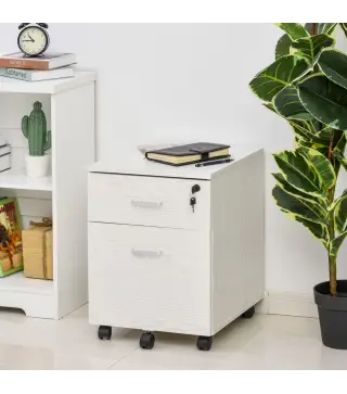 Archivador Móvil para Archivos A4 con Ruedas Gabinete de Archivos Suspendidos con 2 Cajones y Cerradura 40x45x55,6 cm Blanco