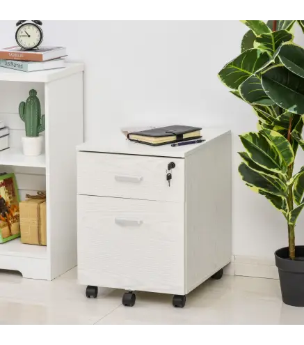 Archivador Móvil para Archivos A4 con Ruedas Gabinete de Archivos Suspendidos con 2 Cajones y Cerradura 40x45x55,6 cm Blanco